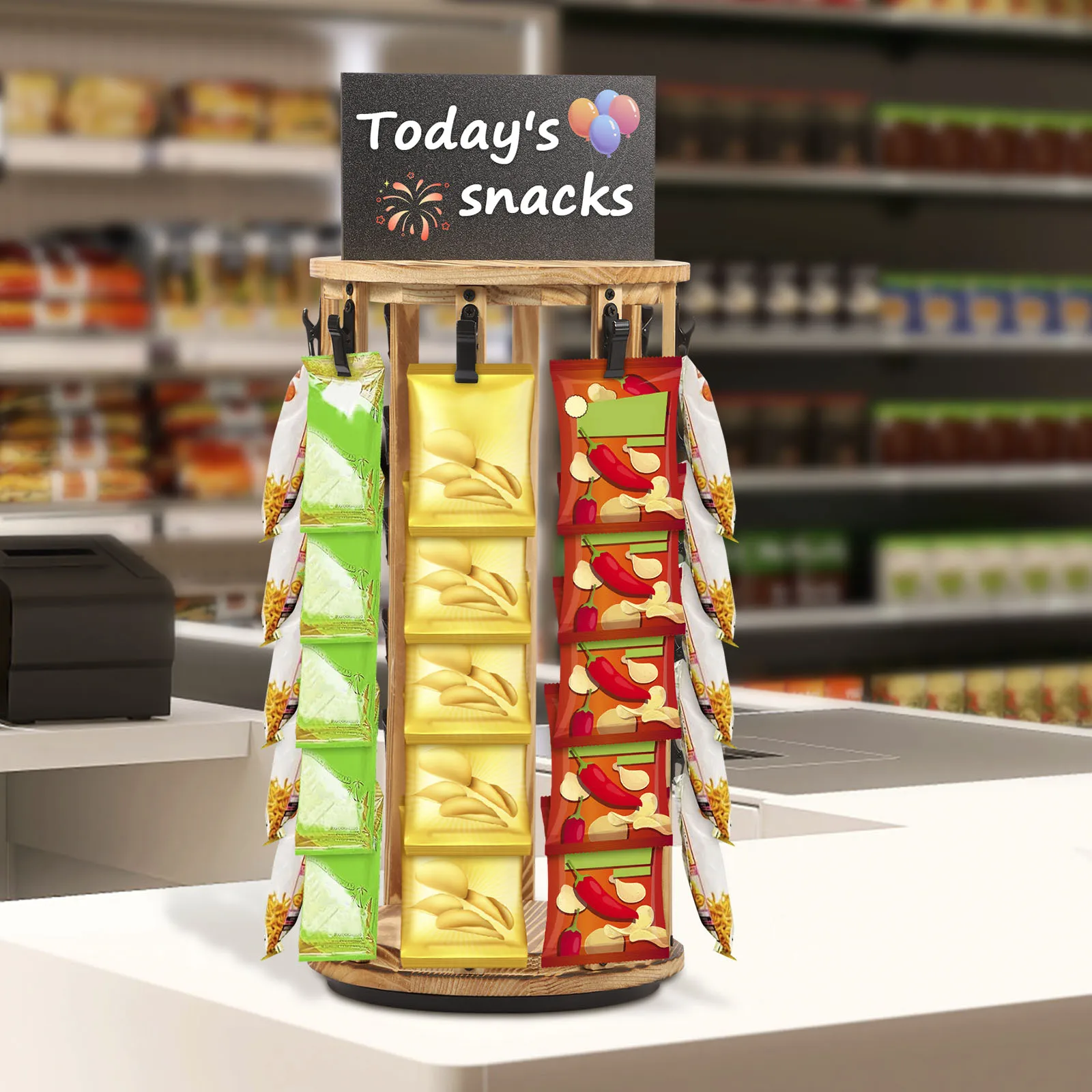 Food Snacks Easy - Snack-displayrek met 360° ° Roterende houten