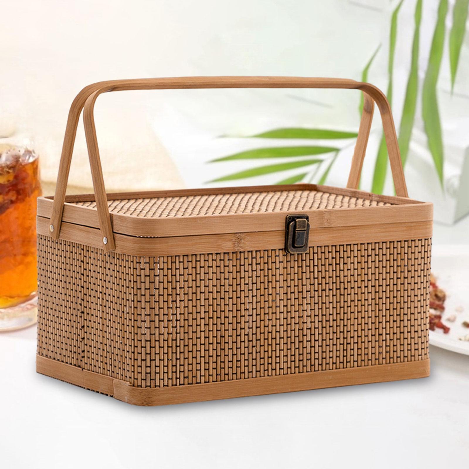 Food Snacks Hamper - Handgemaakte bamboe picknickmand met afsluitbaar deksel,