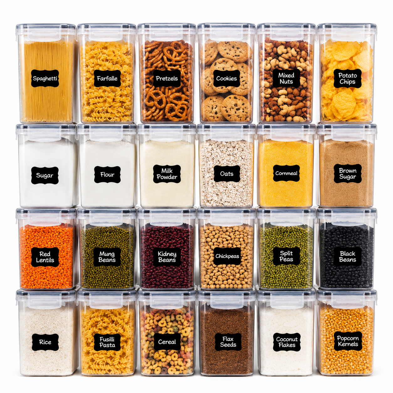 Food Snacks Easy - Luchtdicht, vochtbestendige voorraaddozen met deksels, 24-delige