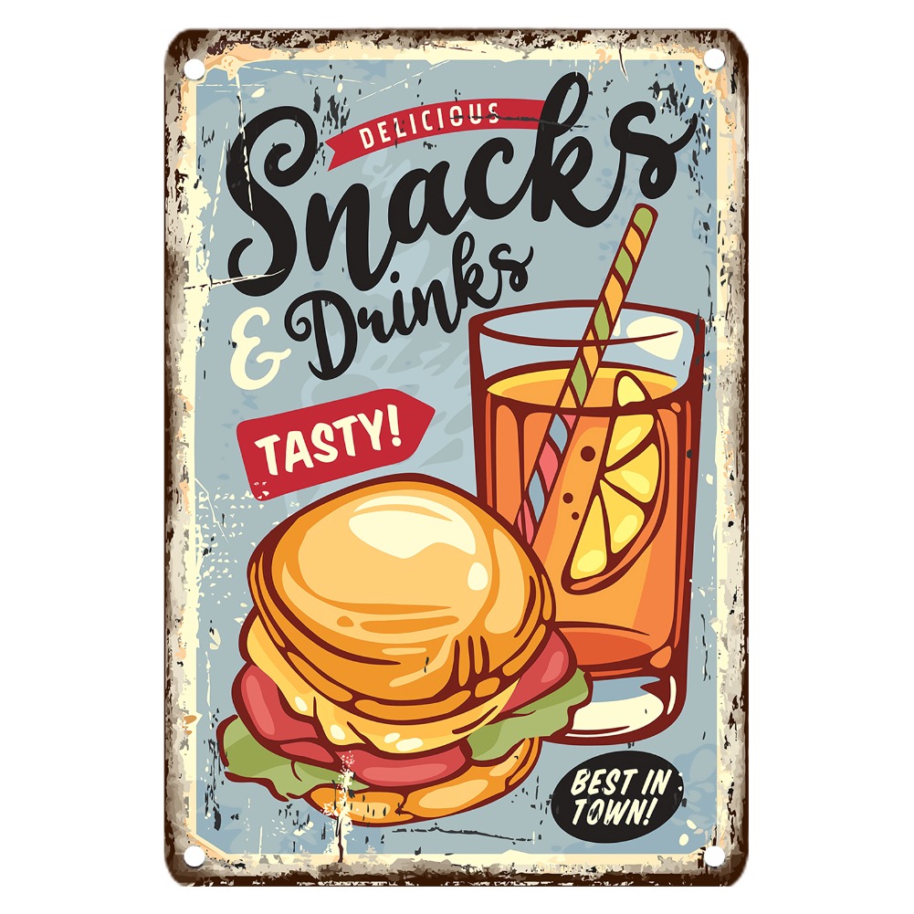 Food Snacks Easy - Vintage voedsel metalen bord, 12x8 inch