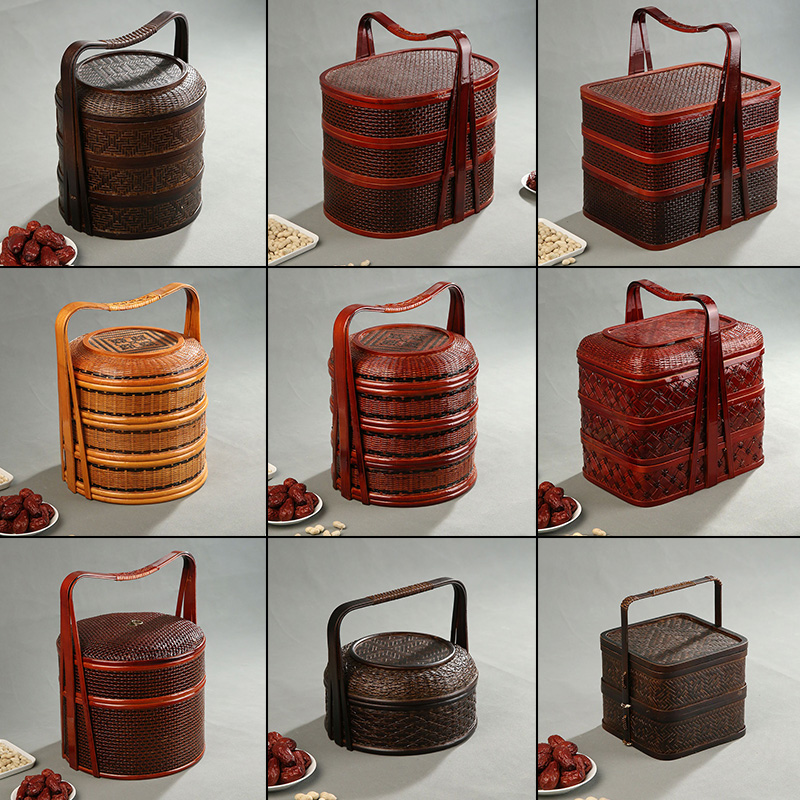 Food Snacks Hamper - Bamboe picknickmand met deksel Meerlaagse voedseldrager